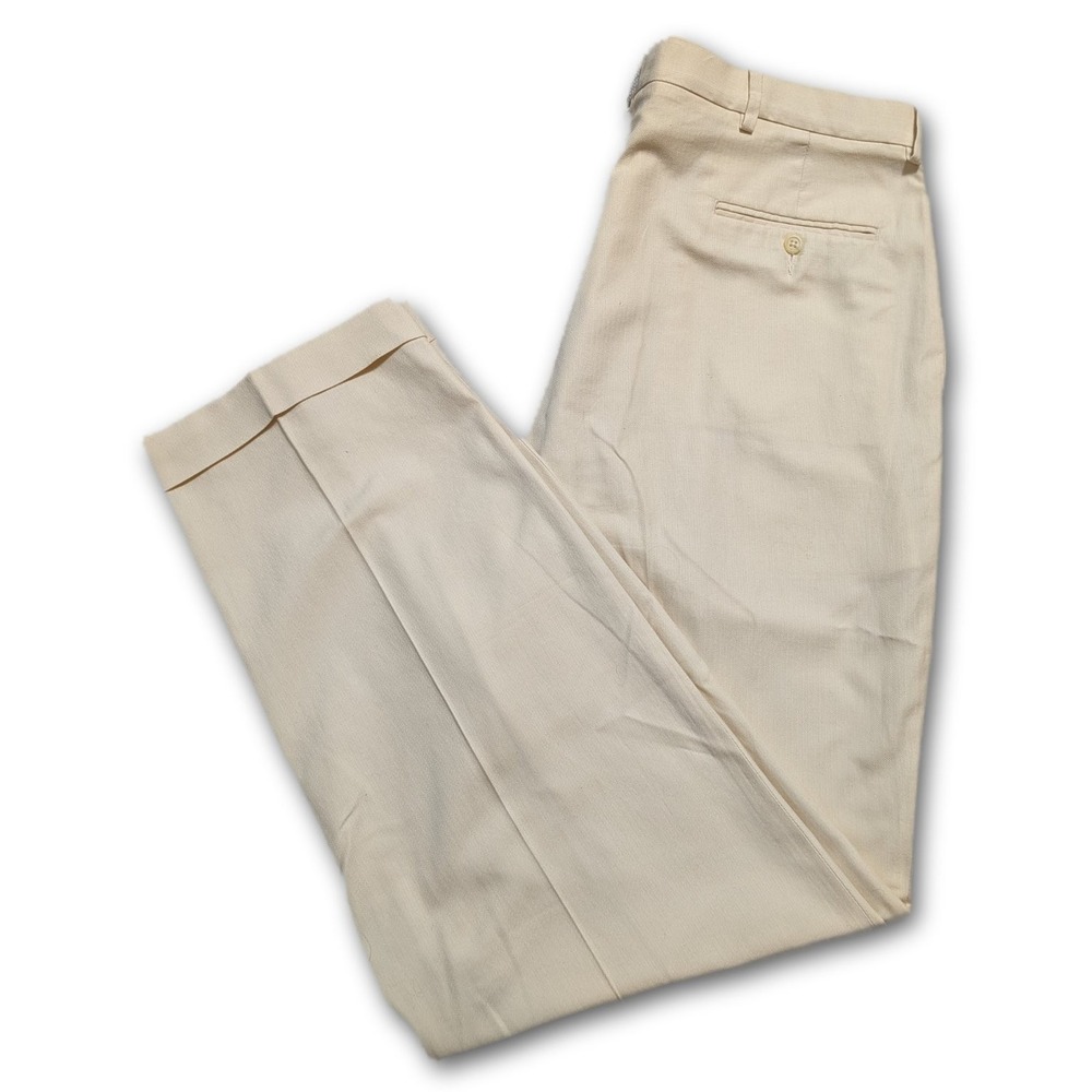 Polo Ralph Lauren Mens Pants Beige 38x32 VTG Woven Pleated Cuffed Pockets 100%
